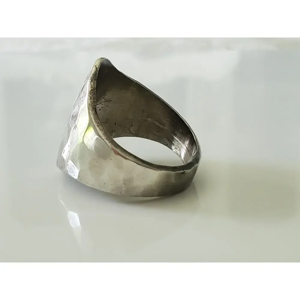 Vintage Mexico Hammered Sterling Silver Modernist Ring